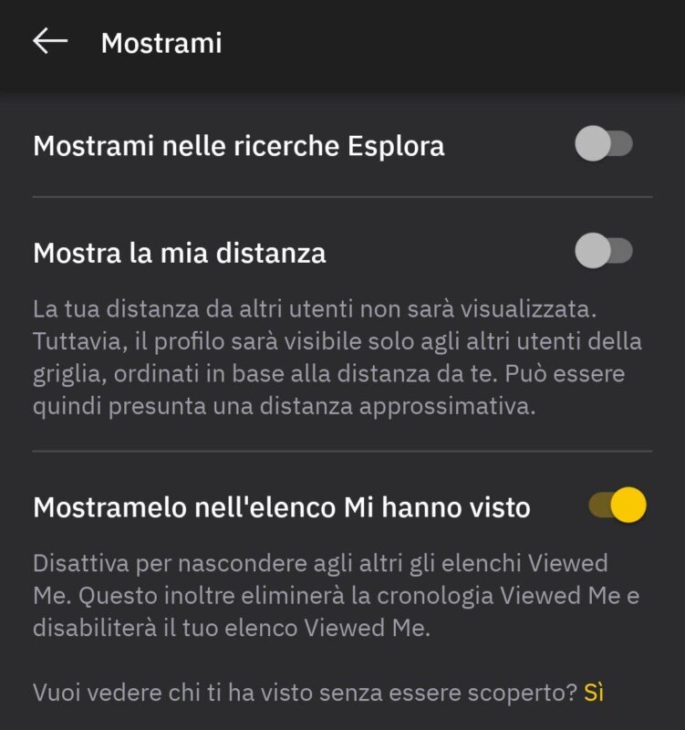 nascondi distanza su grindr